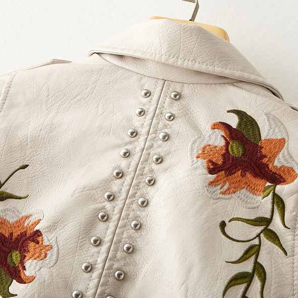 Arantique - Skórzana kurtka w kwiaty